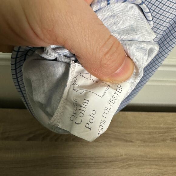 Collars and Co Mens 3XL Dress Collar Polo Golf Shirt Blue Checkered Short Sleeve - Picture 3 of 4